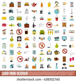 100 inn icons set in flat style for any design vector illustration