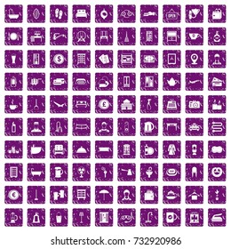 100 inn icons set in grunge style purple color isolated on white background vector illustration