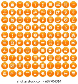 100 inn icons set in orange circle isolated vector illustration