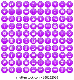 100 inn icons set in purple circle isolated vector illustration