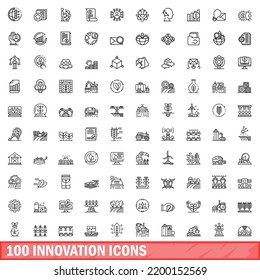 100 innovation icons set. Outline illustration of 100 innovation icons vector set isolated on white background