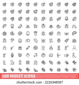 100 insect icons set. Outline illustration of 100 insect icons vector set isolated on white background