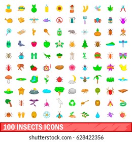 100 insects icons set in cartoon style for any design vector illustration