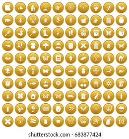 100 insects icons set gold