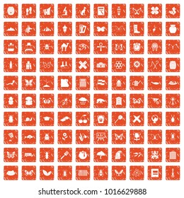 100 insects icons set in grunge style orange color isolated on white background vector illustration