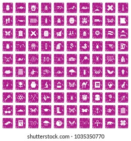 100 insects icons set in grunge style pink color isolated on white background vector illustration