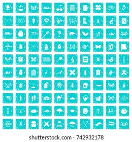 100 insects icons set in grunge style blue color isolated on white background vector illustration