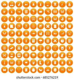 100 insects icons set orange