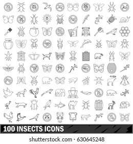 100 insects icons set in outline style for any design vector illustration