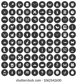 100 insects icons set in simple style white on black circle color isolated on white background vector illustration