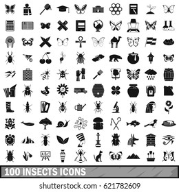 100 insects icons set in simple style for any design vector illustration