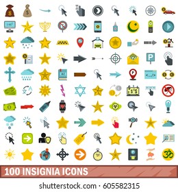 100 insignia icons set in flat style for any design vector illustration