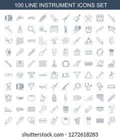 100 instrument icons. Trendy instrument icons white background. Included line icons such as heart search, brick wall, drum, harp, floor scales. instrument icon for web and mobile.