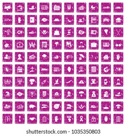 100 insurance icons set in grunge style pink color isolated on white background vector illustration