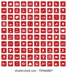 100 insurance icons set in grunge style red color isolated on white background vector illustration