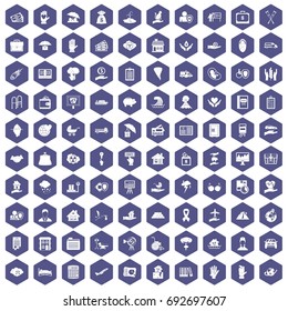 100 insurance icons set in purple hexagon isolated vector illustration