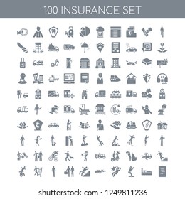 100 insurance universal icons pack with Accident, Hospitalization, Fall Car Falling from stairs, Insurance agent, Hand accident, motorcycle accident