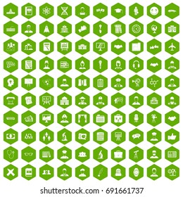 100 intelligent icons set in green hexagon isolated vector illustration