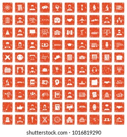 100 intelligent icons set in grunge style orange color isolated on white background vector illustration