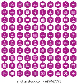100 intelligent icons set in violet hexagon isolated vector illustration