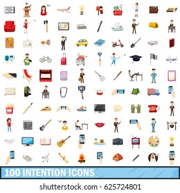 100 intention icons set in cartoon style for any design vector illustration
