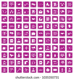 100 interaction icons set in grunge style pink color isolated on white background vector illustration