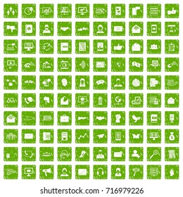 100 interaction icons set in grunge style green color isolated on white background vector illustration