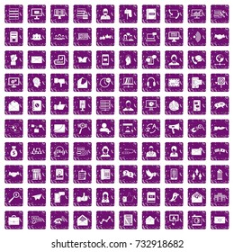 100 interaction icons set in grunge style purple color isolated on white background vector illustration