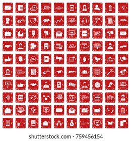 100 interaction icons set in grunge style red color isolated on white background vector illustration