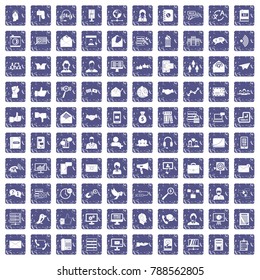 100 interaction icons set in grunge style sapphire color isolated on white background vector illustration