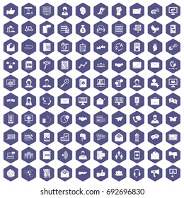 100 interaction icons set in purple hexagon isolated vector illustration