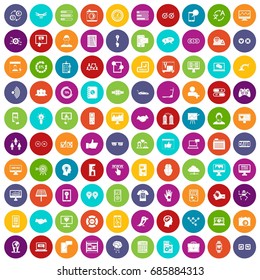 100 interface icons set in different colors circle isolated vector illustration