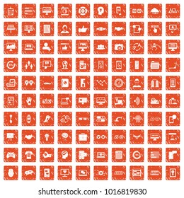 100 interface icons set in grunge style orange color isolated on white background vector illustration