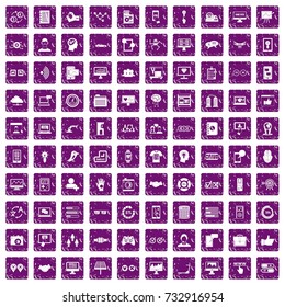 100 interface icons set in grunge style purple color isolated on white background vector illustration