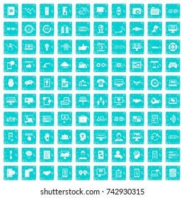 100 interface icons set in grunge style blue color isolated on white background vector illustration