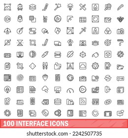 100 interface icons set. Outline illustration of 100 interface icons vector set isolated on white background
