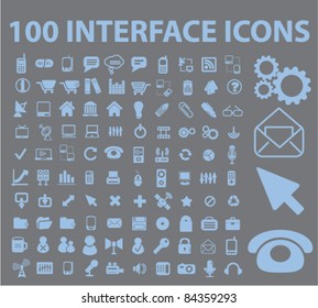 100 interface icons, signs, vector illustrations set