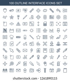 100 interface icons. Trendy interface icons white background. Included outline icons such as memory card, user search, battery, pendulum, share. interface icon for web and mobile.