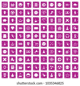 100 interface pictogram icons set in grunge style pink color isolated on white background vector illustration