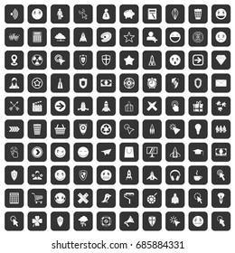 100 interface pictogram icons set in black color isolated vector illustration