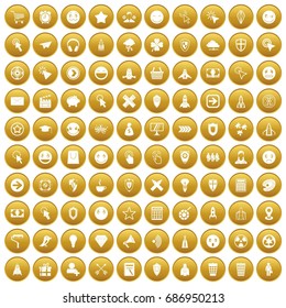 100 interface pictogram icons set in gold circle isolated on white vectr illustration