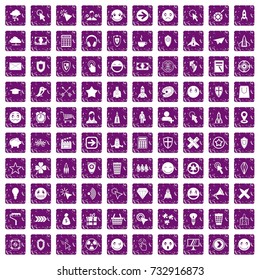 100 interface pictogram icons set in grunge style purple color isolated on white background vector illustration