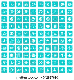 100 interface pictogram icons set in grunge style blue color isolated on white background vector illustration