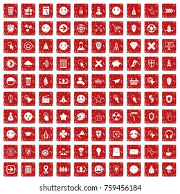 100 interface pictogram icons set in grunge style red color isolated on white background vector illustration