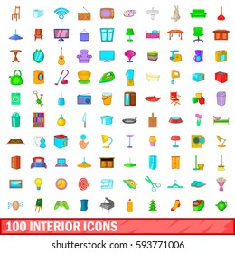 100 interior icons set in cartoon style for any design vector illustration