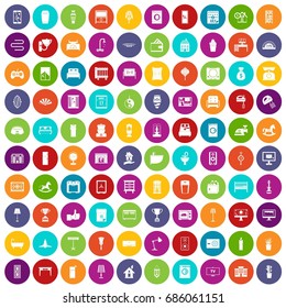 100 interior icons set in different colors circle isolated vector illustration