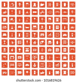 100 interior icons set in grunge style orange color isolated on white background vector illustration