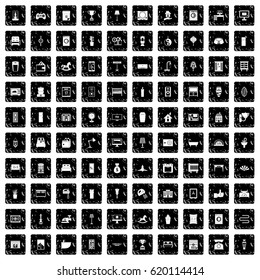 100 interior icons set in grunge style isolated vector illustration