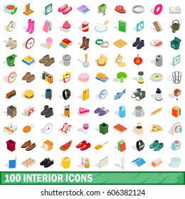 100 interior icons set in isometric 3d style for any design vector illustration