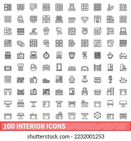 100 interior icons set. Outline illustration of 100 interior icons vector set isolated on white background